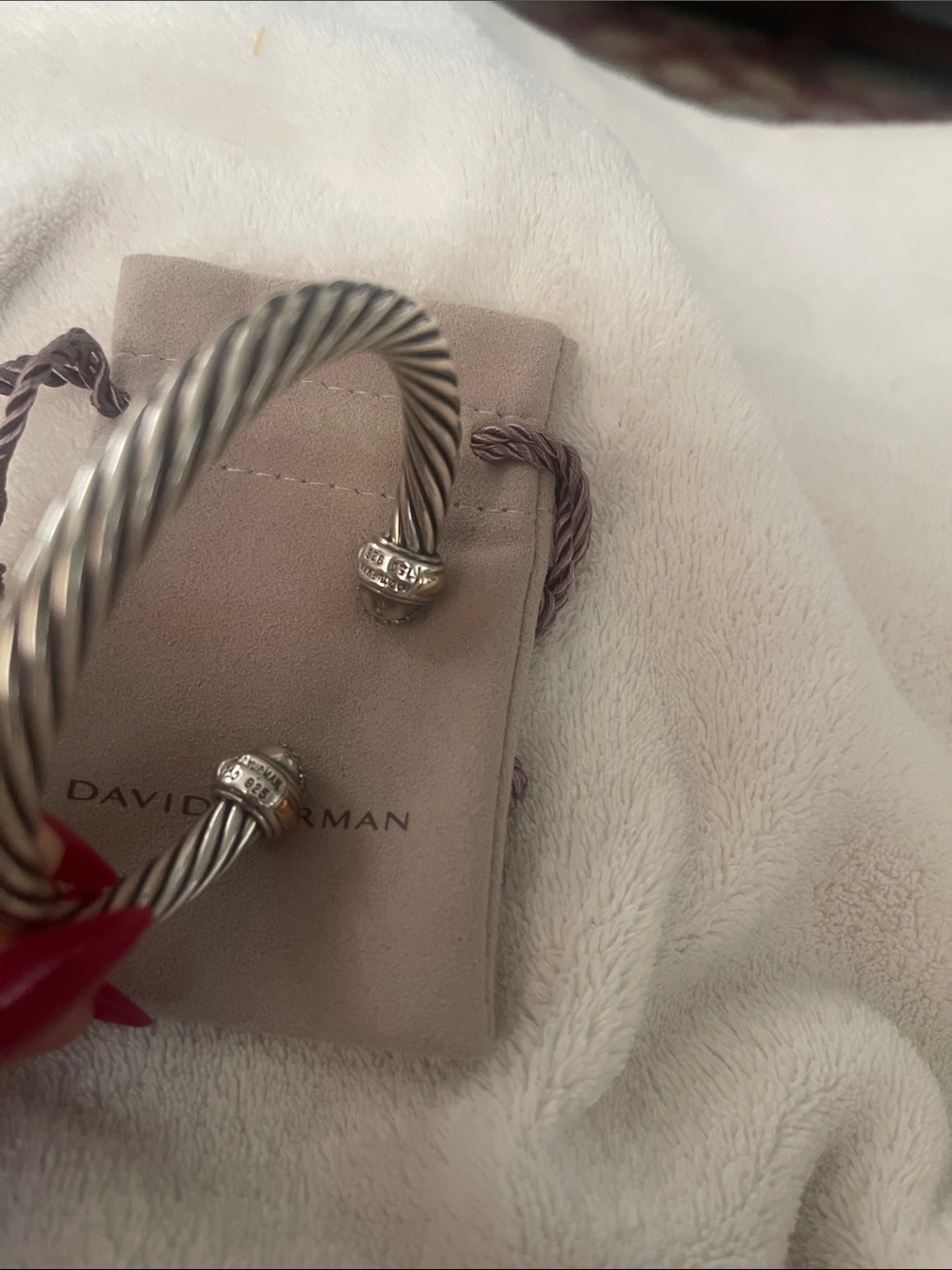 David Yurman Sterling Cable Bracelet with Yellow Gold and Diamond Terminals - Picture 2 of 6